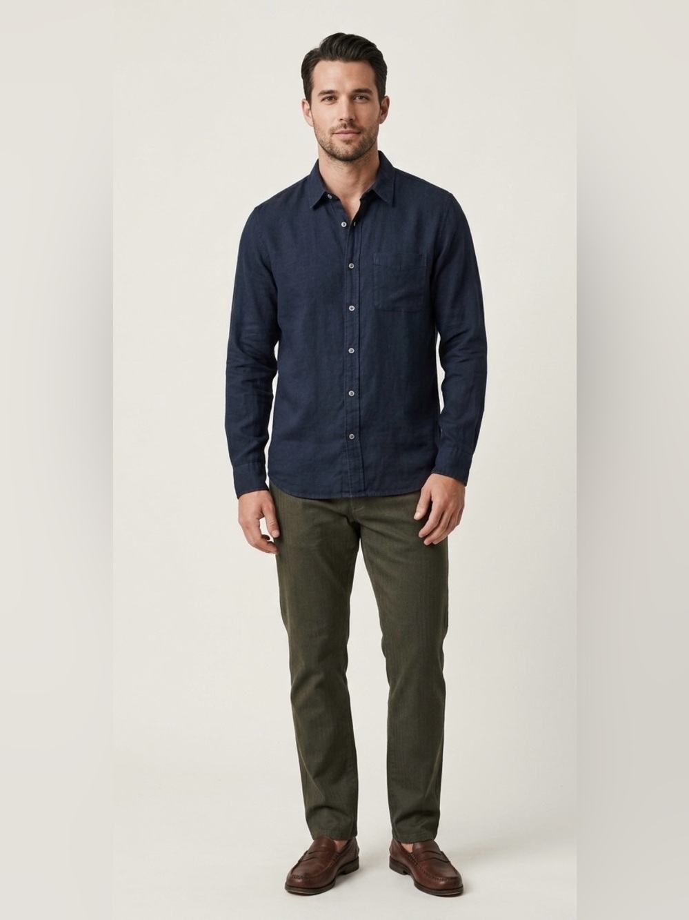 Buck Mason Dark Navy Long Sleeve Button Down Shirt - One Pocket Classic Fit